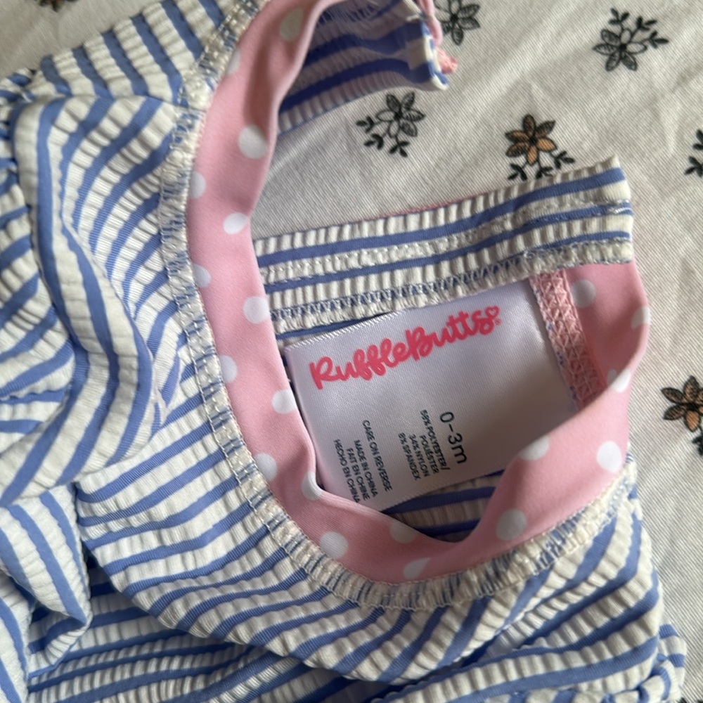 NEW Ruffle Butts 0-3 Months Perwinkle Stripe Seersucker Bathing Suit Swimsuit - Picture 4 of 6